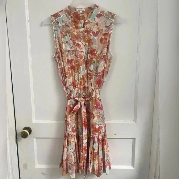 Poupette St Barth Felicia Mini Dress White Orange Butterflies Size XS LIKE NEW - Picture 1 of 5